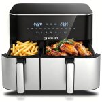 WELLENT 11L Airfryer 2 Kammern, 2600W Heißluftfritteuse XXL(4+7L),10-in-1 Heissluftfritteuse Doppelkammer Air fryer Dual Zone mit Touchscreen, Match & Sync-funktion, spülmaschinenfest